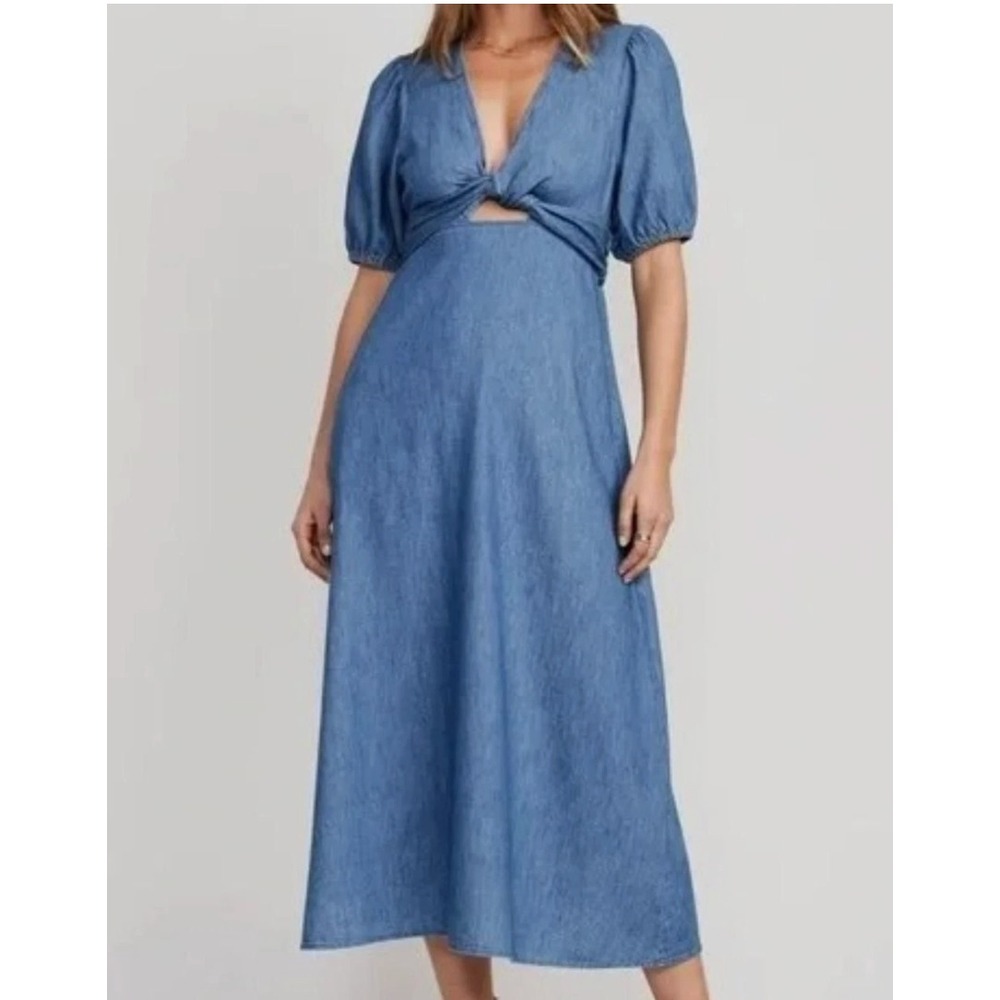 Old Navy Twist Front Denim Maxi Dress Womens XL Blue Fit Flare Boho Cottagecore